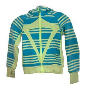 Ivivva Iviva Remix Scuba Hoodie Jacket Green Blue full zip 6 Girls